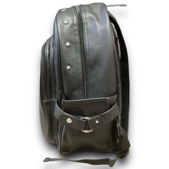 Miss Me Heather Ikat Embroidered Sequin Studded Black Faux Leather Backpack - Picture 3 of 12